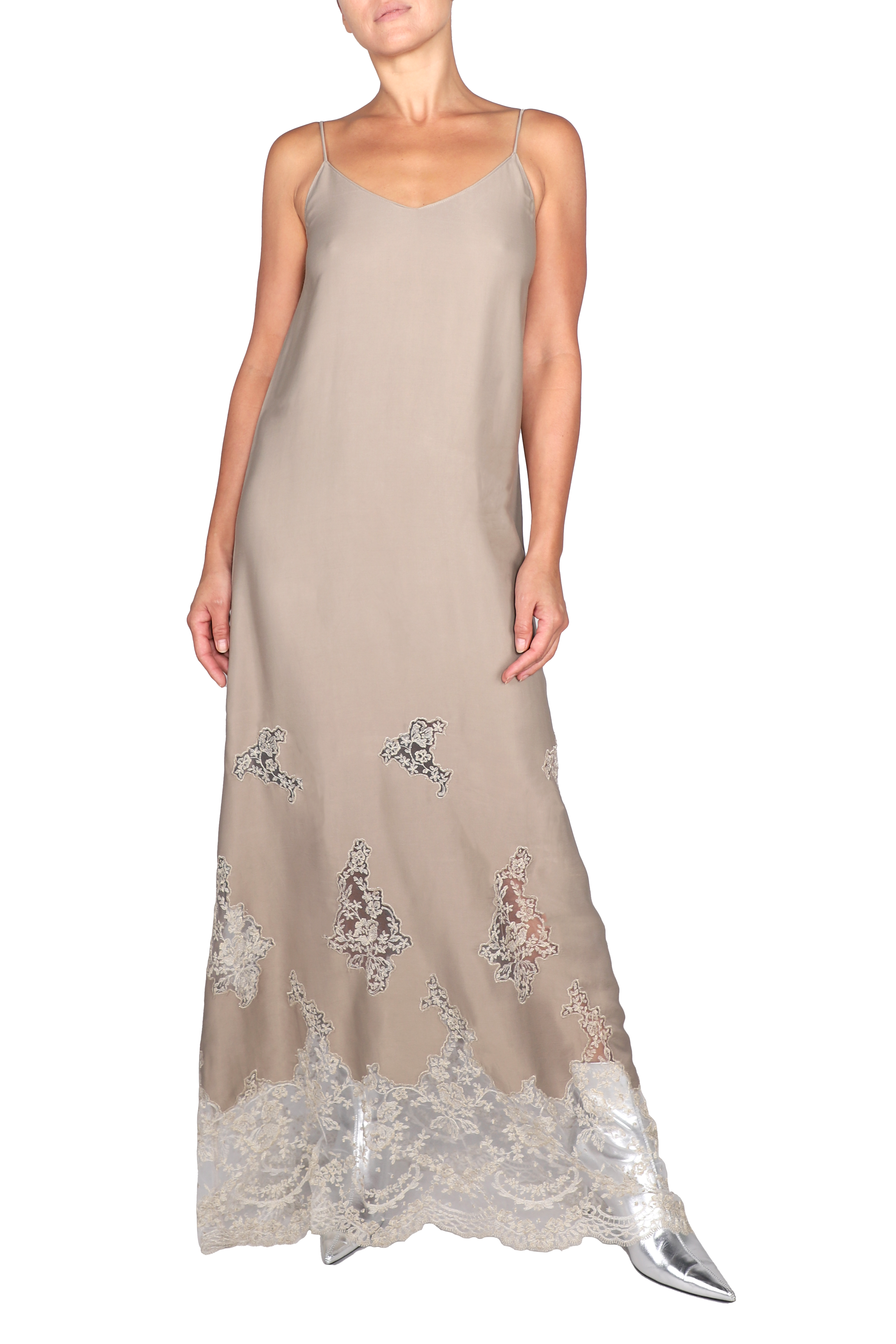 Embroidered Lace Velour Cami Dress 3 / Nude