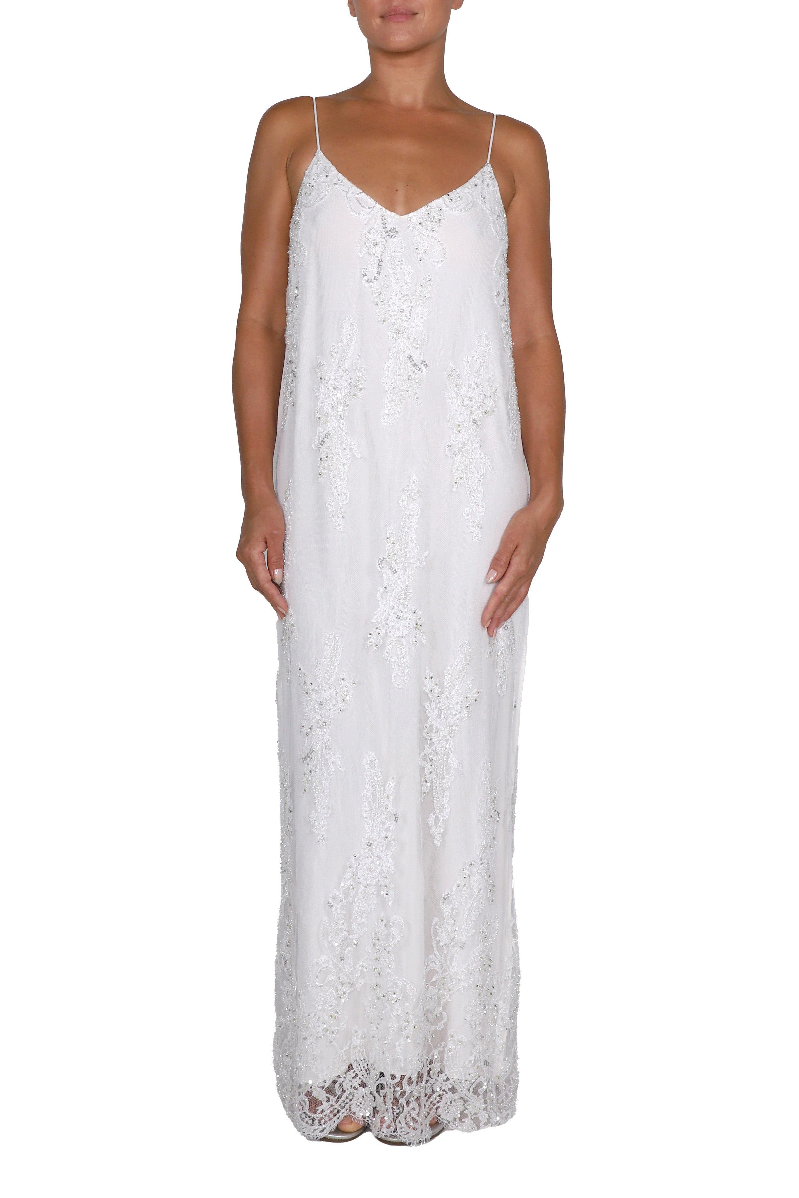 Embellished Pearl Beads Long Lace Cami Dress Embellished Pearl Beads Long Lace Cami Dress