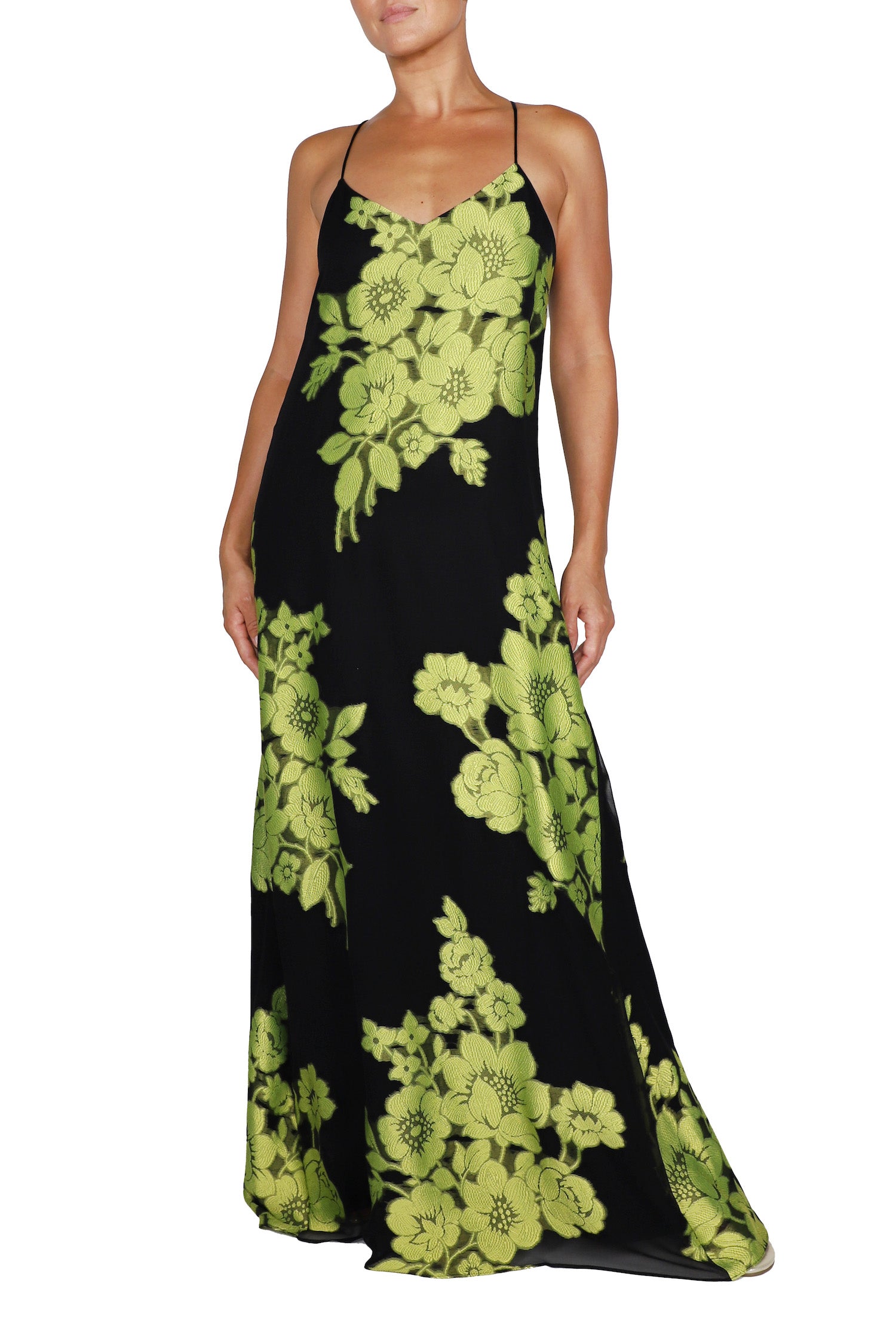 Metallic Flower Racer Back Dress 1 / Black Green