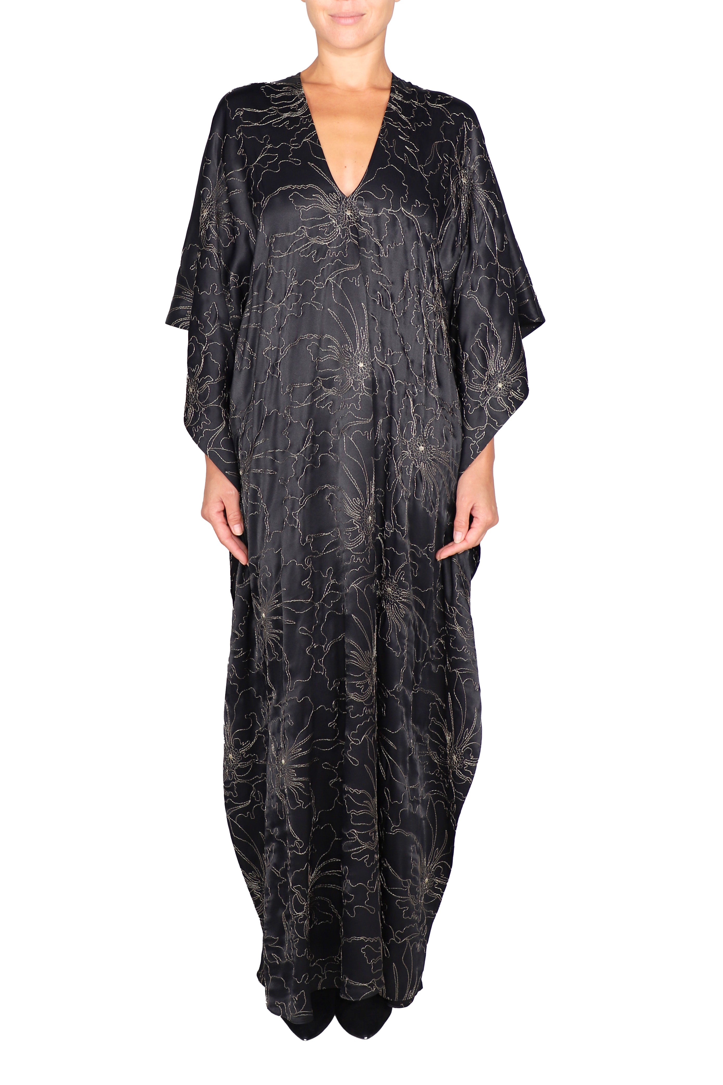 green emerald velvet dress Satin Crepe Embroidered Boubou Caftan – Marie France Van Damme