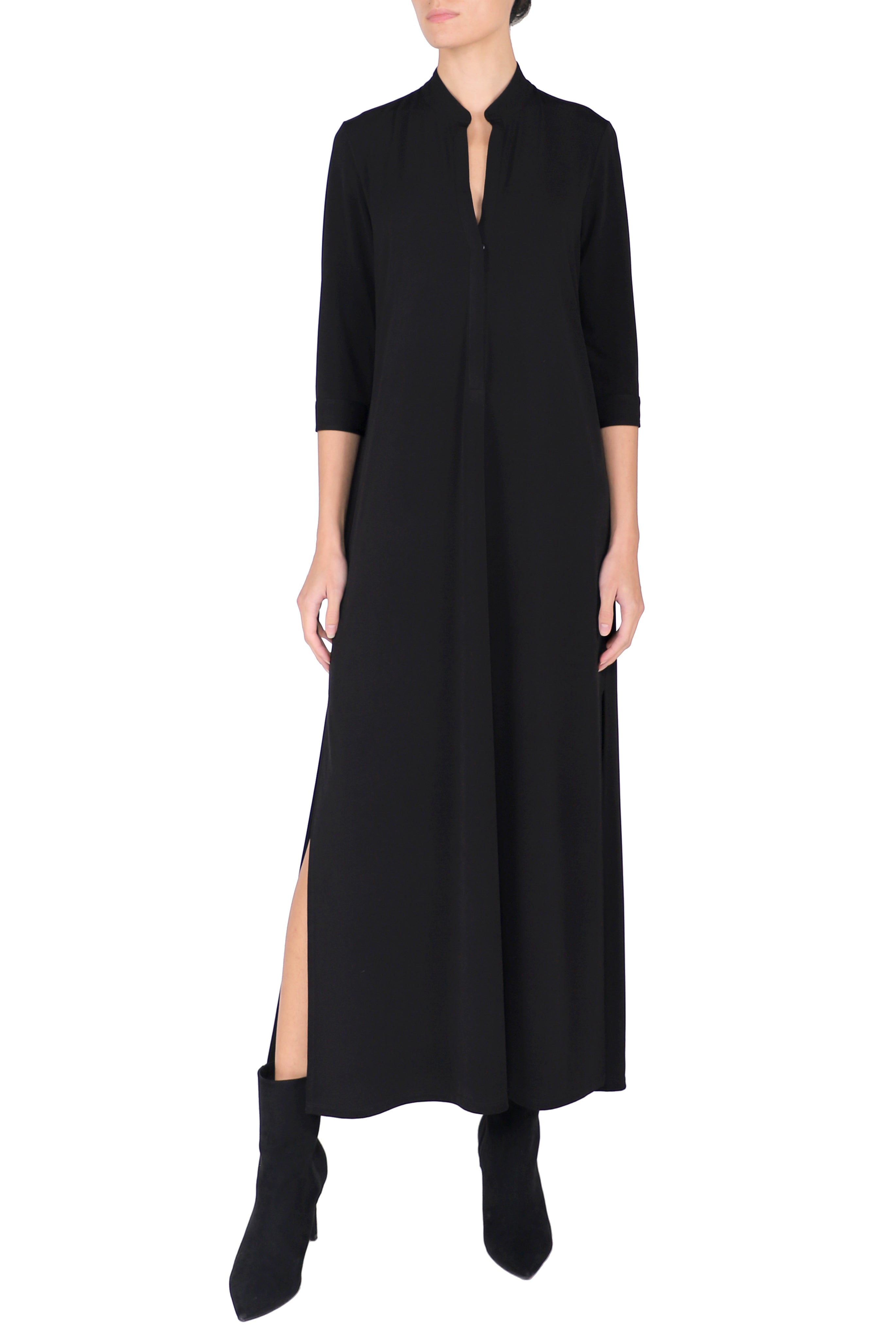 elegant mandarin collar dress Maison Des Copains ELYSIA SHEATH MANDARIN COLLAR CREPE CALF LENGTH DRESS main image 1