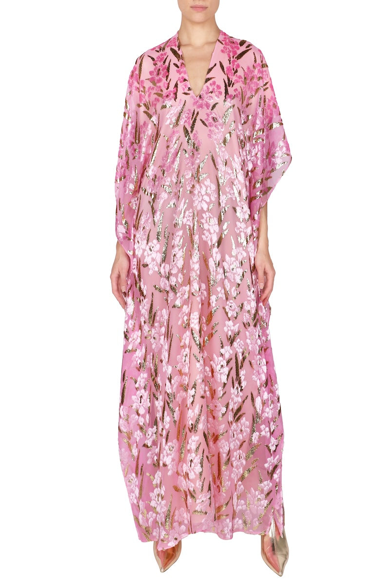Flower Velours Devore Rose Boubou Caftan Marie France Van Damme Flower Velours Devore Rose Boubou Caftan Marie France Van Damme
