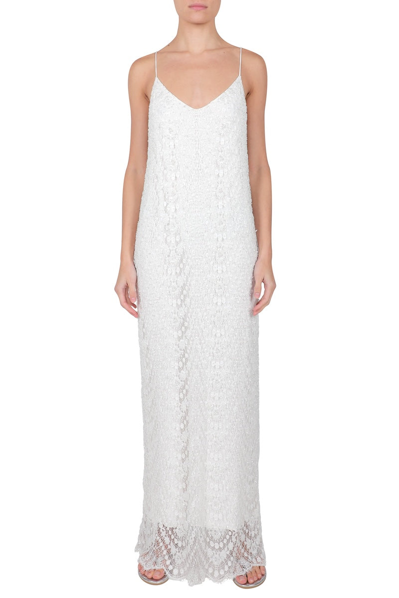 Embellished Pearl Beads Long Lace Cami Dress Embellished Pearl Beads Long Lace Cami Dress
