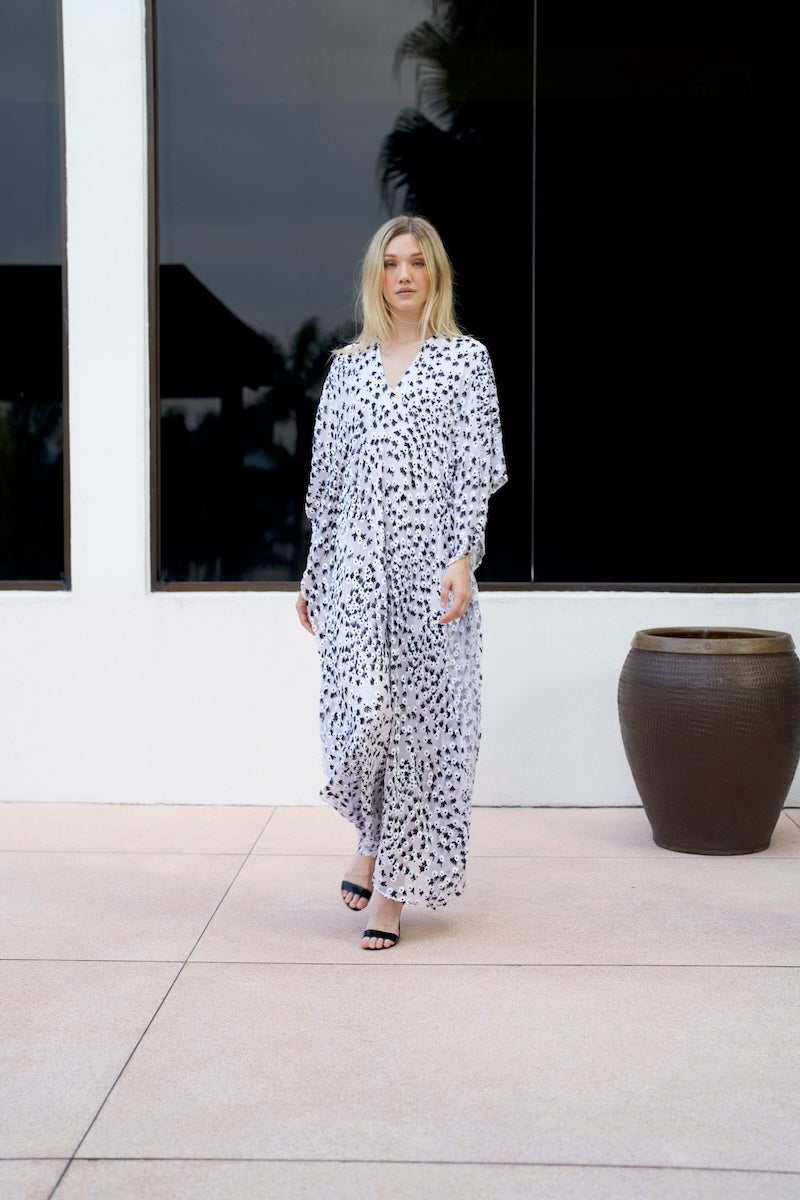 Metallic Little Flower Velour Devore Boubou Caftan
