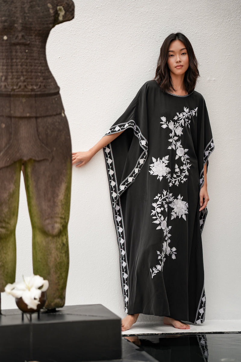 Silk Floral Embroidery Boubou Caftan