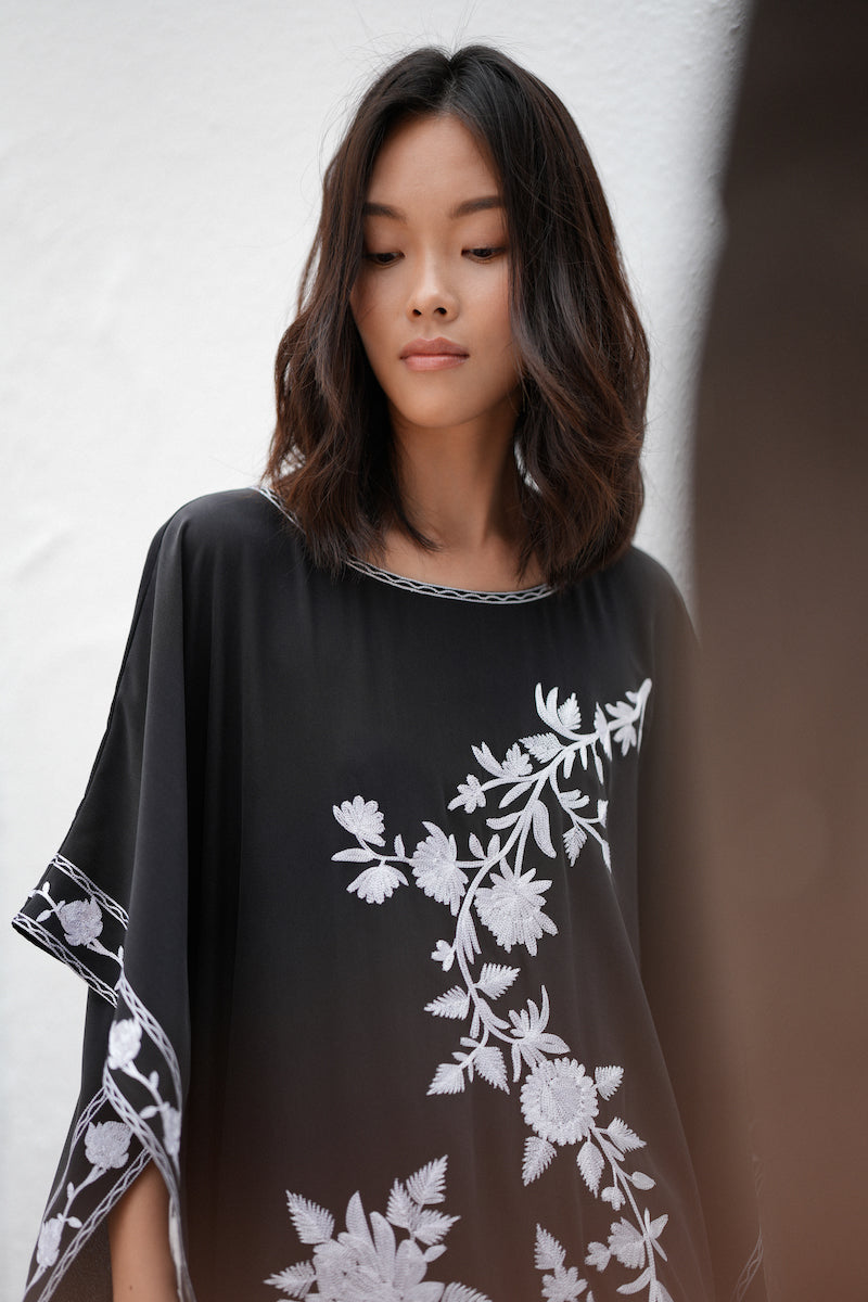 Silk Floral Embroidery Boubou Caftan