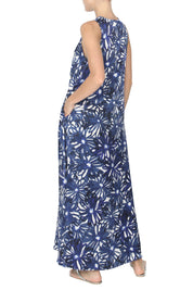 Daisy Print V Neck Silk Satin Long Dress