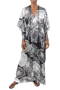 Dandelion Printed Tasseled Silk Boubou Caftan