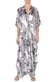 Lotus Printed Silk Satin Boubou Caftan