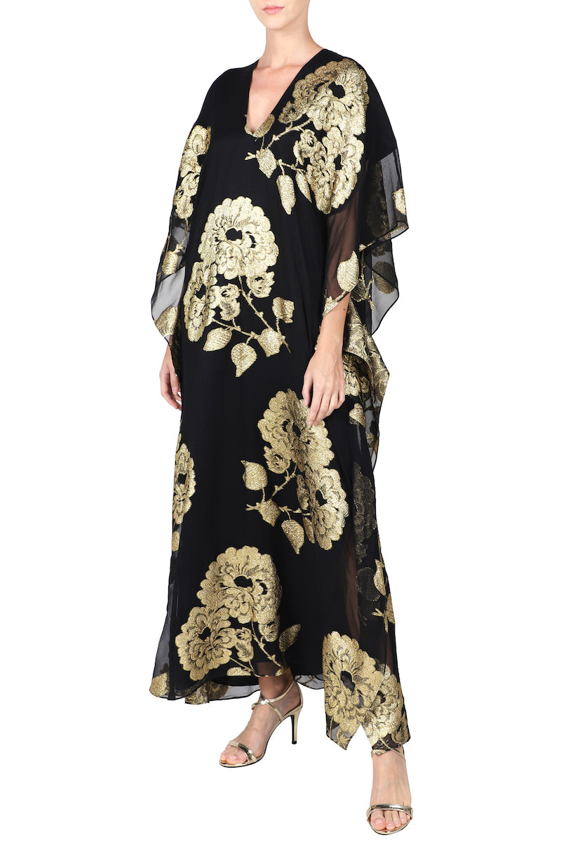 Metallic Oriental Flower Silk Boubou Caftan