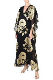 Metallic Oriental Flower Silk Boubou Caftan