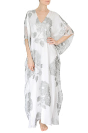 Metallic Oriental Flower Silk Boubou Caftan