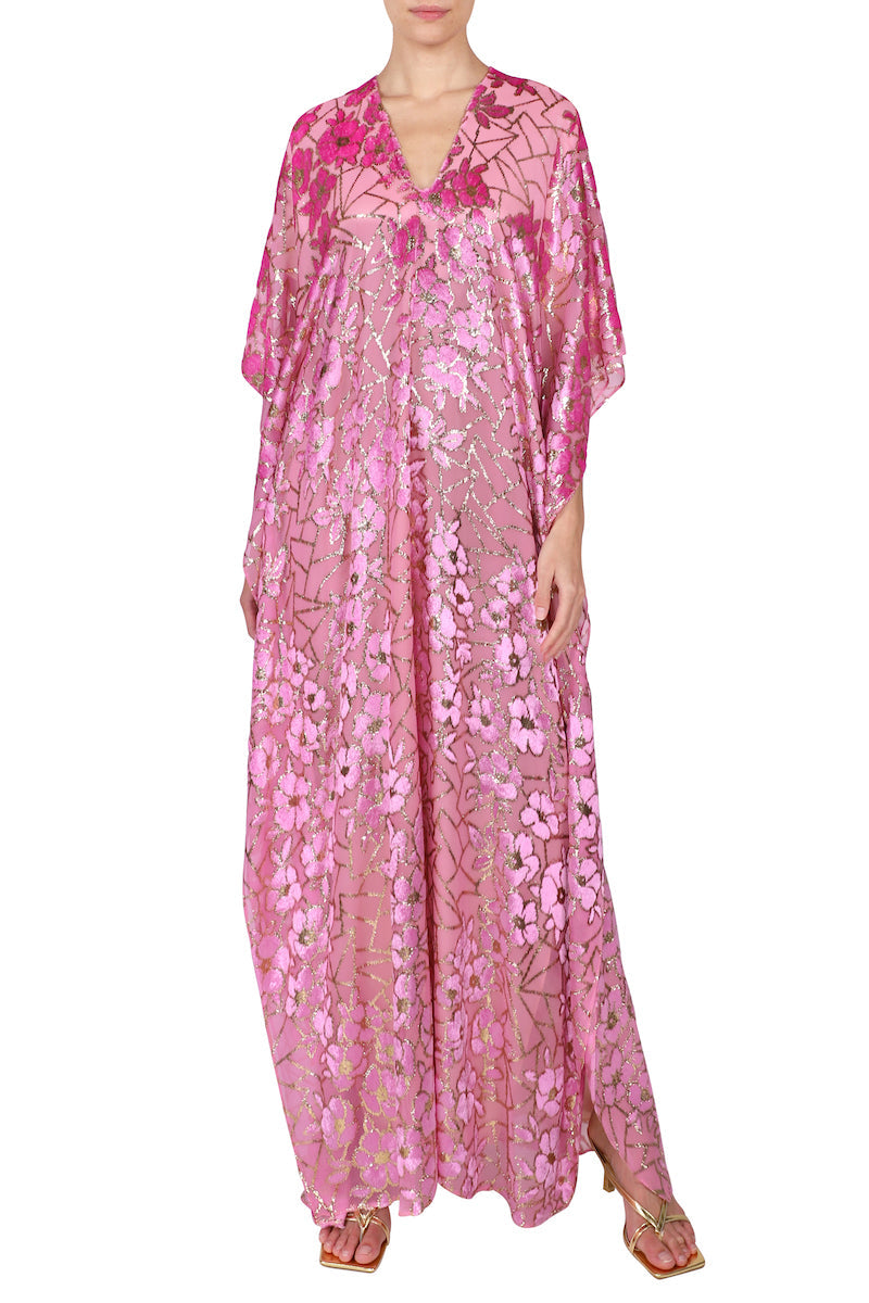 Flower Velours Devore Rose Boubou Caftan