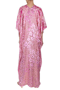 Flower Velours Devore Rose Boubou Caftan