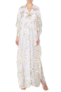 Metallic Camellia Flower Devore Boubou Caftan