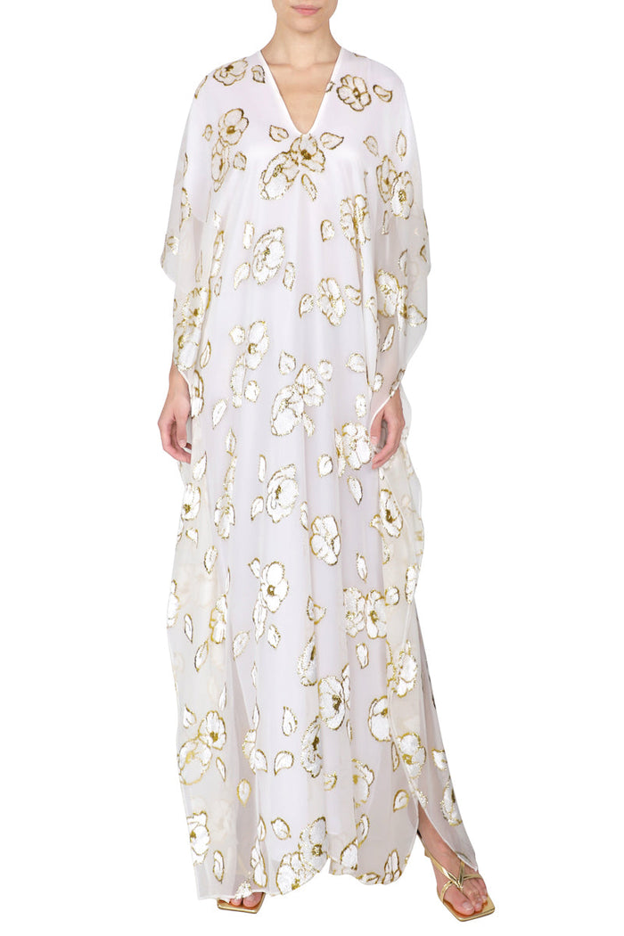 Metallic Camellia Flower Devore Boubou Caftan