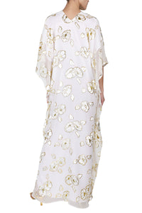Metallic Camellia Flower Devore Boubou Caftan