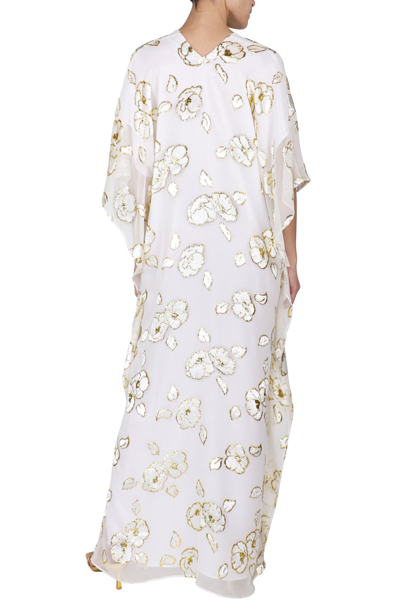 Metallic Camellia Flower Devore Boubou Caftan