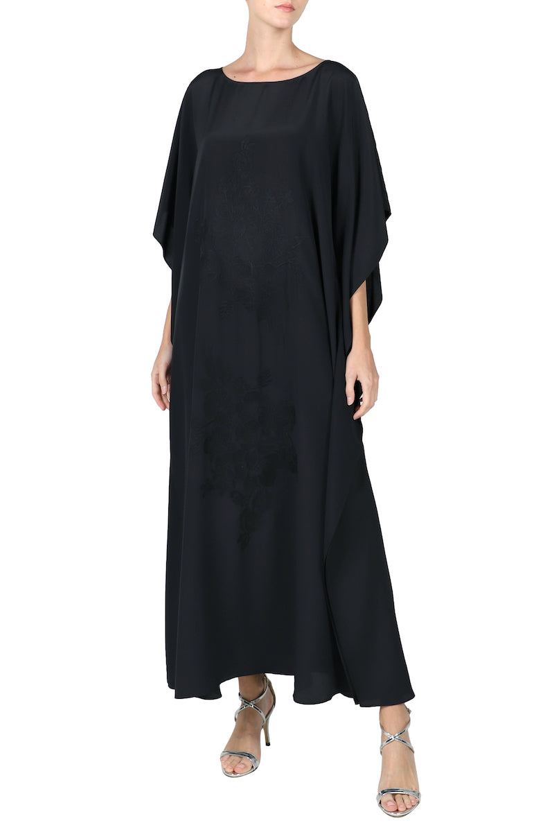 Rose Embroidered Crewneck Boubou Caftan