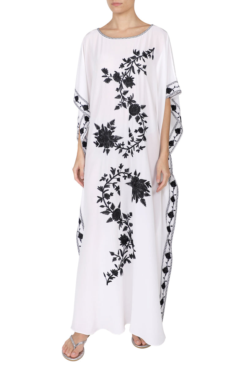 Silk Floral Embroidery Boubou Caftan