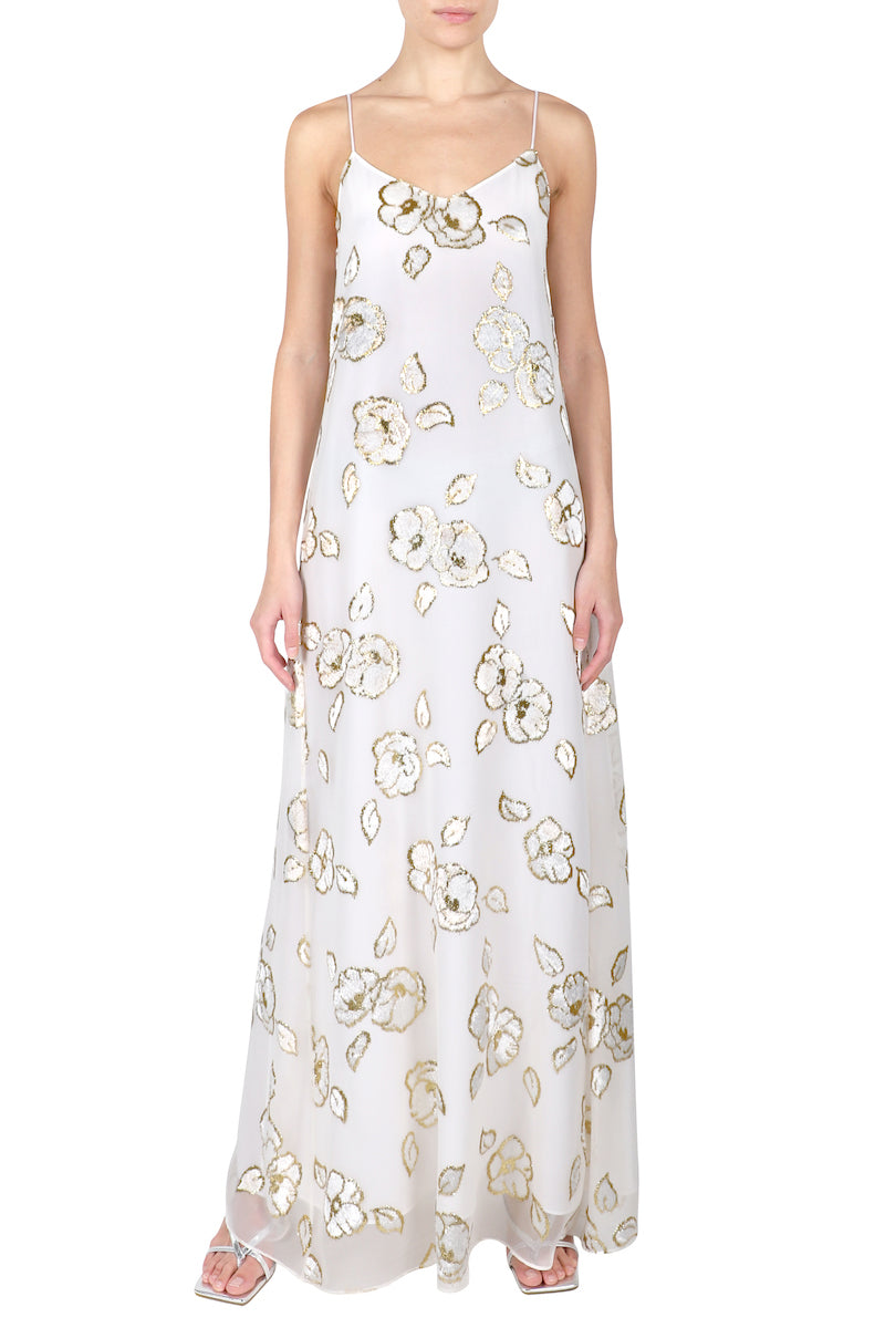 Metallic Camellia Devore Cami Dress