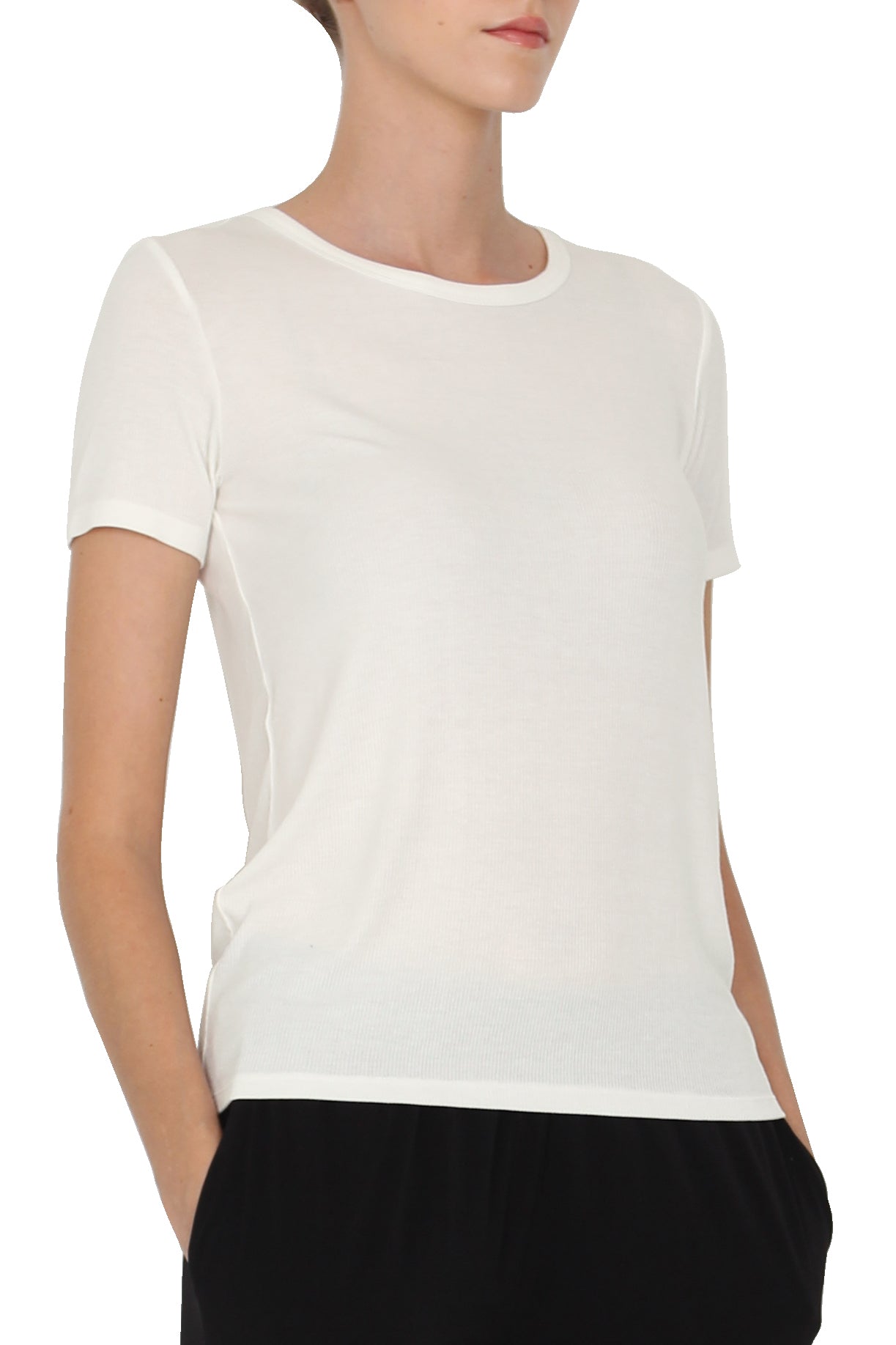 Ribbed Silk Blend Crew Neck T-Shirt