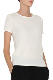 Ribbed Silk Blend Crew Neck T-Shirt