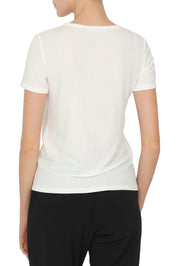 Ribbed Silk Blend Crew Neck T-Shirt