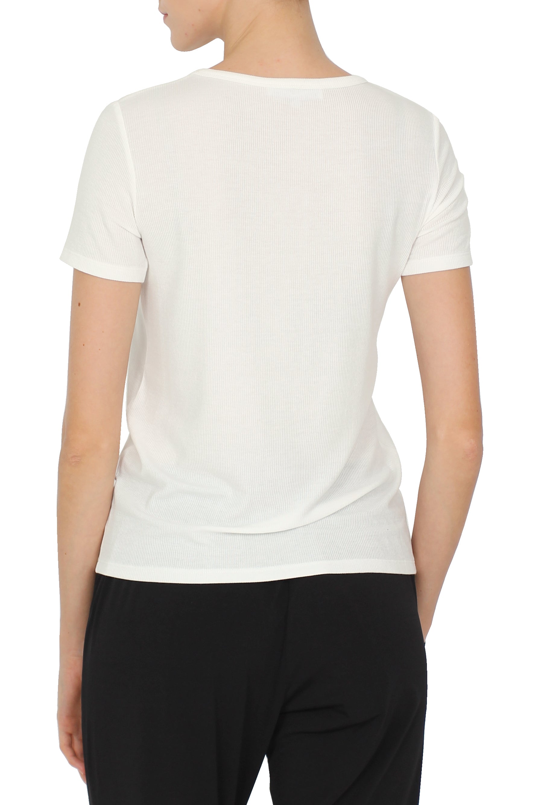 Ribbed Silk Blend Crew Neck T-Shirt