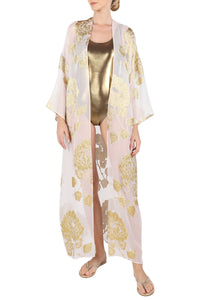 Long Metallic Oriental Flower Kimono