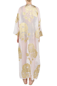Long Metallic Oriental Flower Kimono