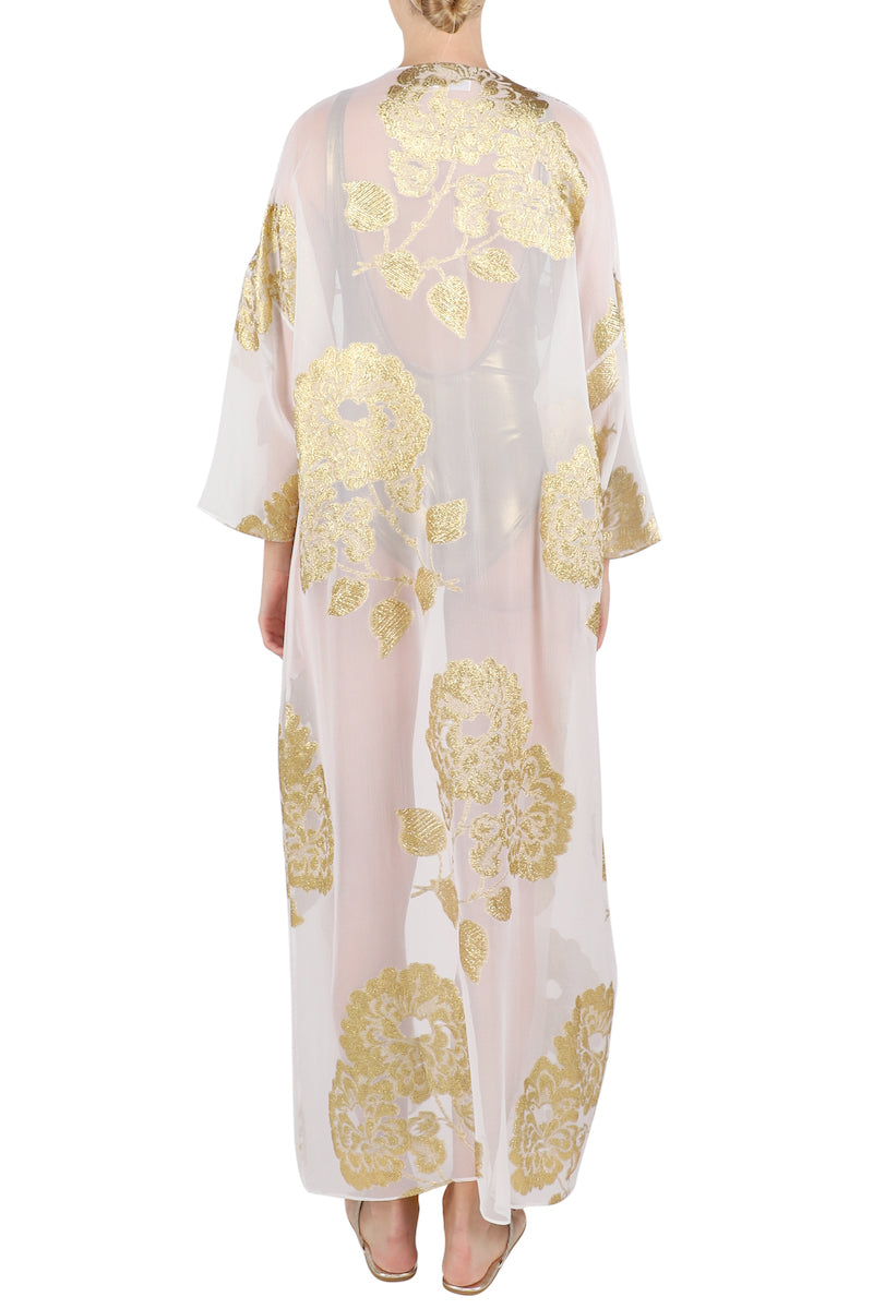 Long Metallic Oriental Flower Kimono