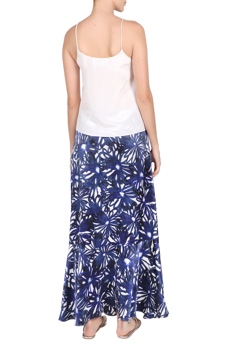 Daisy Print Silk Satin Skirt