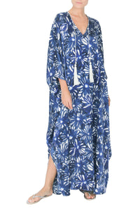 Daisy Print Tasseled Silk Satin Boubou Caftan
