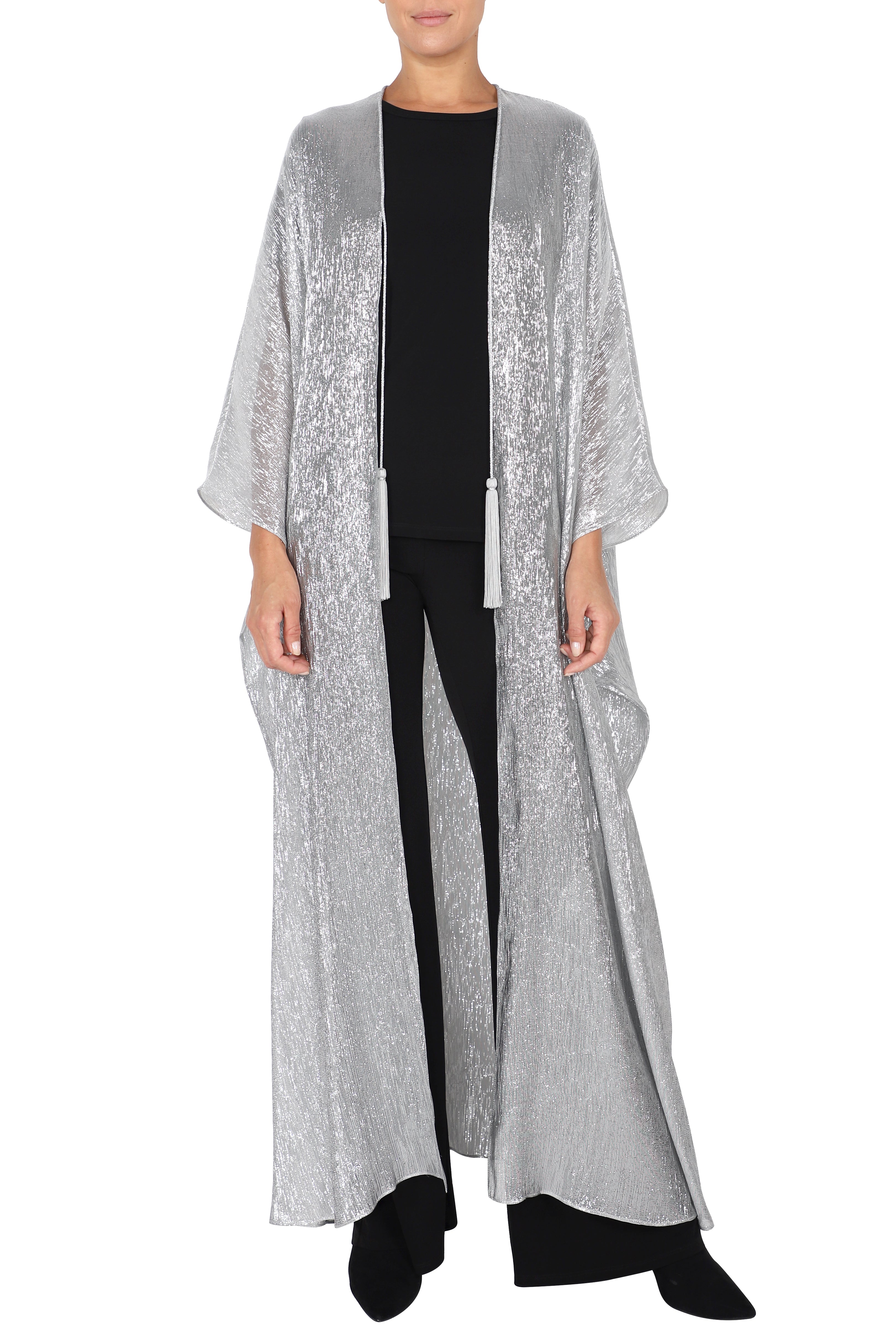 Metallic Silk Cover Up with Tassels