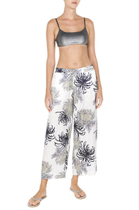 Printed Satin Cropped Pants