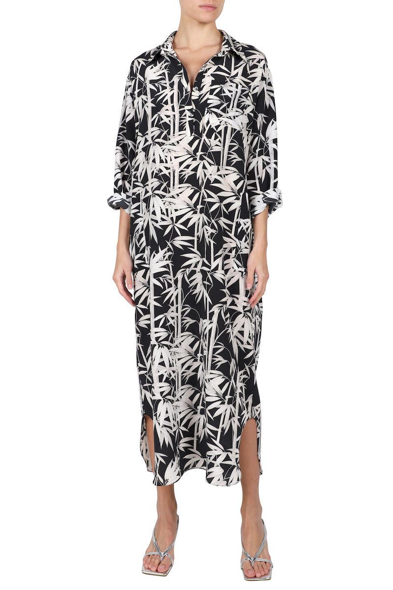 Printed Silk Satin Polo Dress