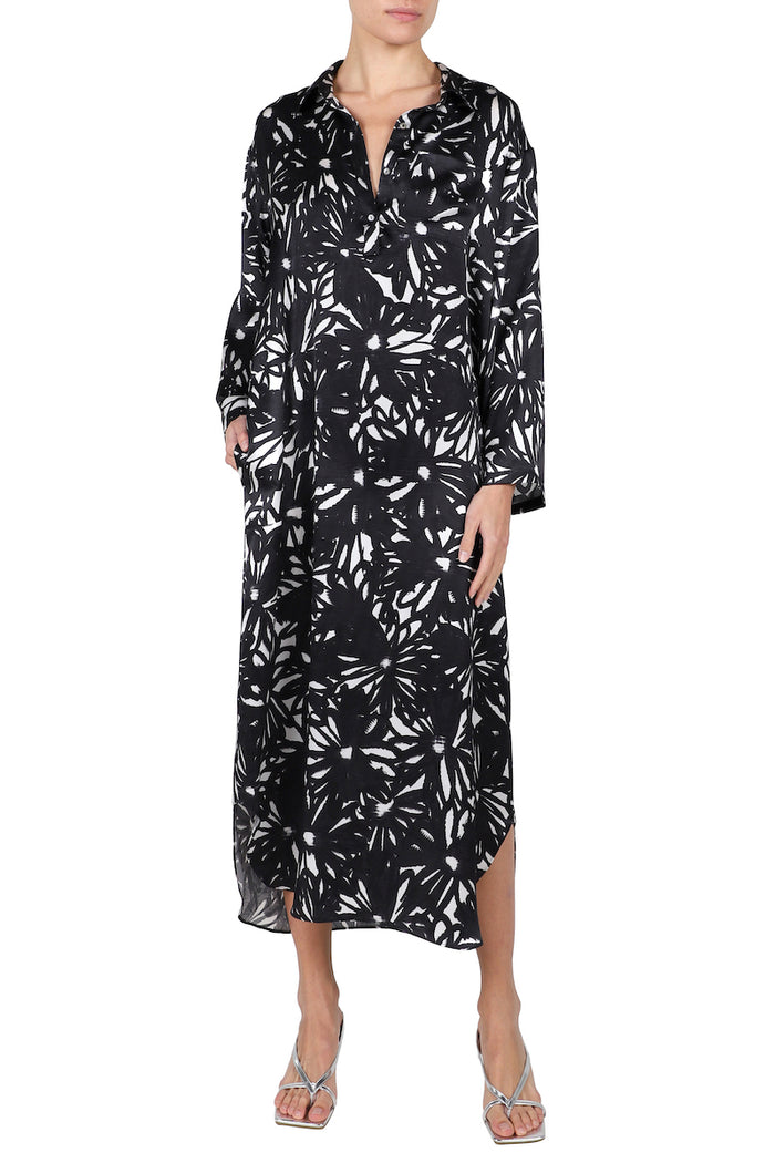 Printed Silk Satin Polo Dress