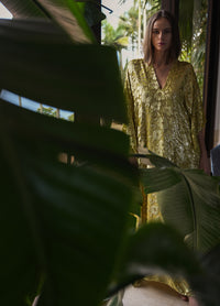 Flower Velours Devore Chartreuse Boubou Caftan