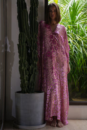 Flower Velours Devore Rose Boubou Caftan