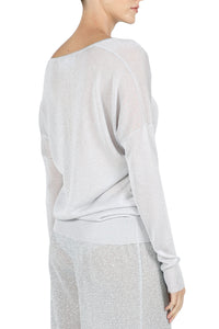 Metallic Fine Knit V Neck Sweater
