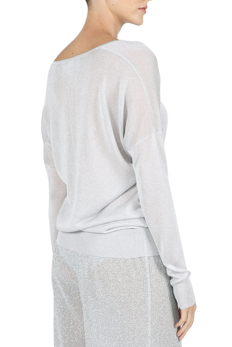 Metallic Fine Knit V Neck Sweater