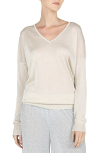 Metallic Fine Knit V Neck Sweater