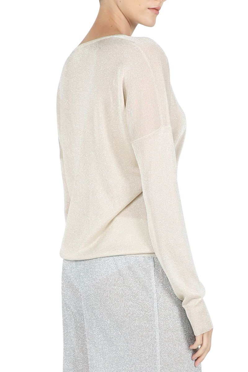 Metallic Fine Knit V Neck Sweater