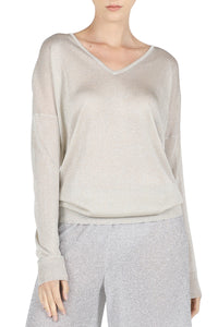 Metallic Fine Knit V Neck Sweater