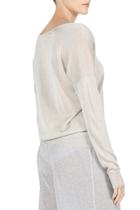 Metallic Fine Knit V Neck Sweater