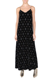 Metallic Embroidered Velour Cami Dress