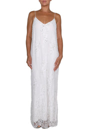 Embellished Pearl Beads Long Lace Cami Dress