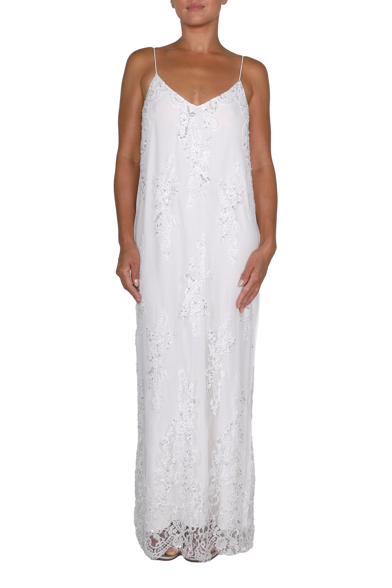 Embellished Pearl Beads Long Lace Cami Dress Embellished Pearl Beads Long Lace Cami Dress