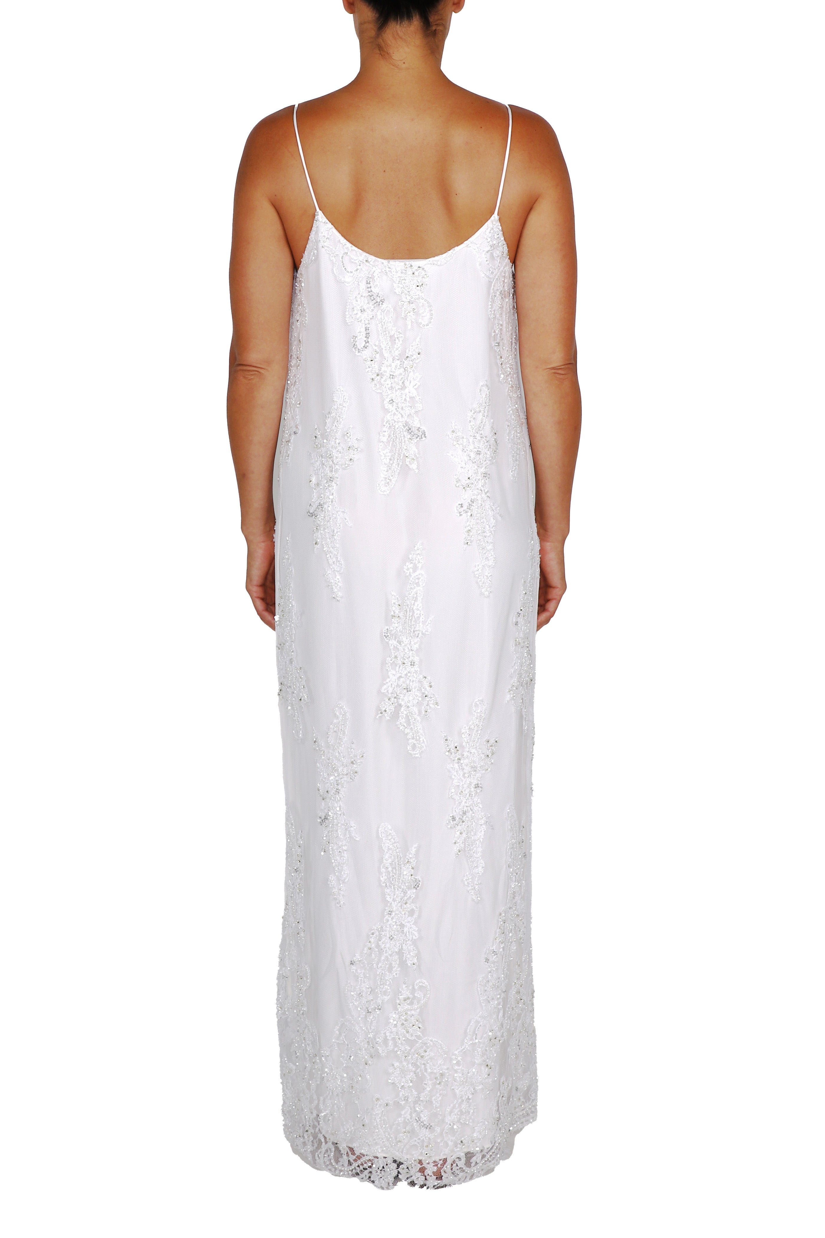 Embellished Pearl Beads Long Lace Cami Dress